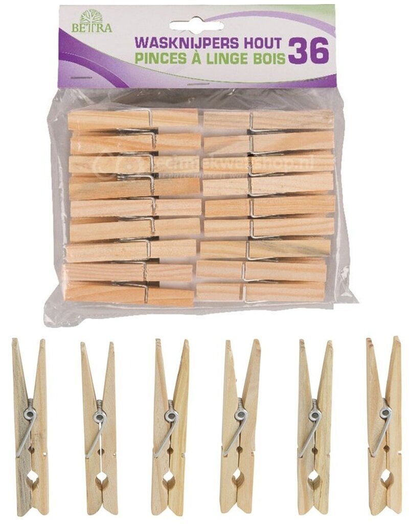 Wasknijpers Hout 36 stuks