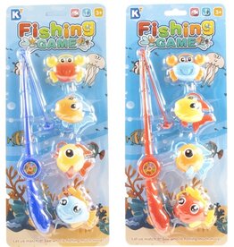 Visvangspel met Zeedieren 5 delig op kaart 34x14x3cm 2 ass