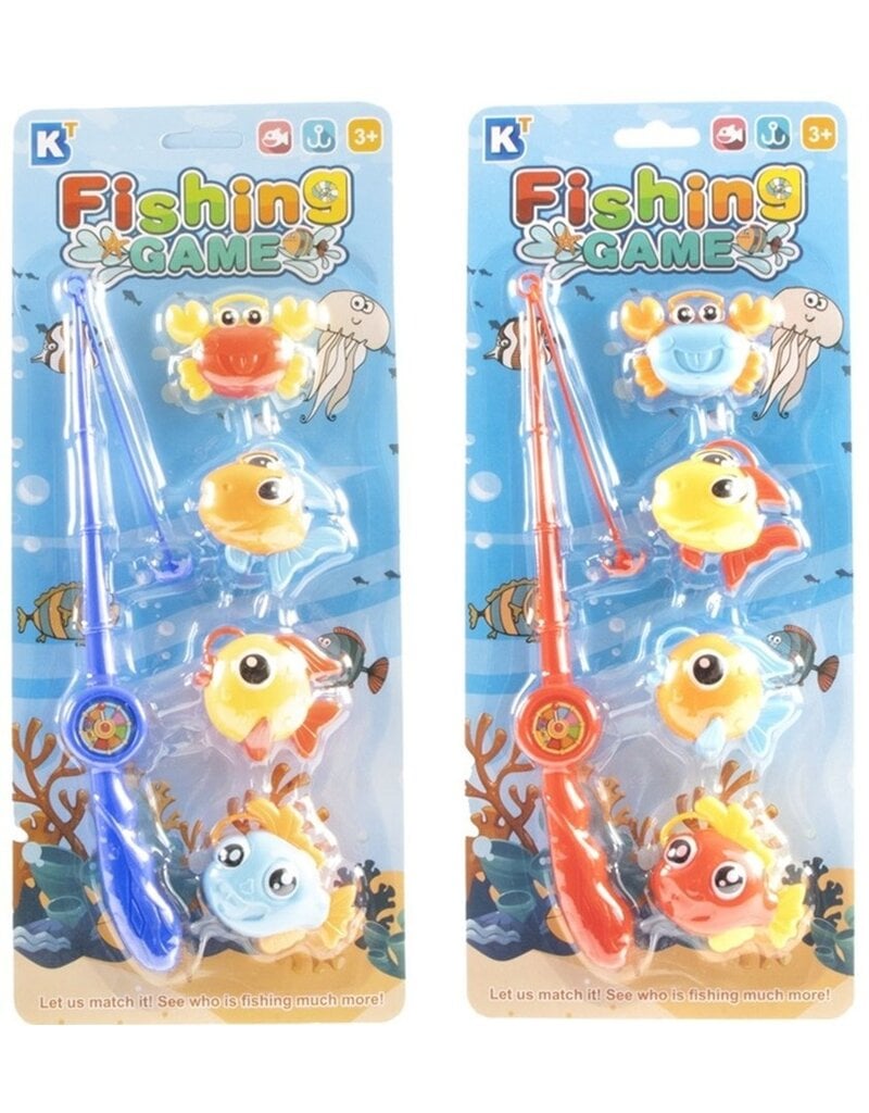 Visvangspel met Zeedieren 5 delig op kaart 34x14x3cm 2 ass