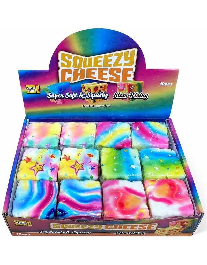 Squeeze Cheese met Print 7x7x7cm Slow Rise 6 assorti