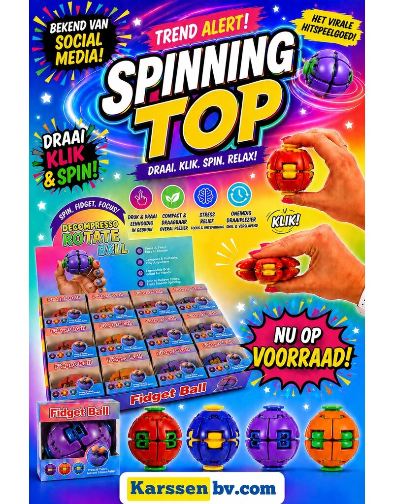 Fidget Spinner Bal 6,5cm 4 assorti kleur
