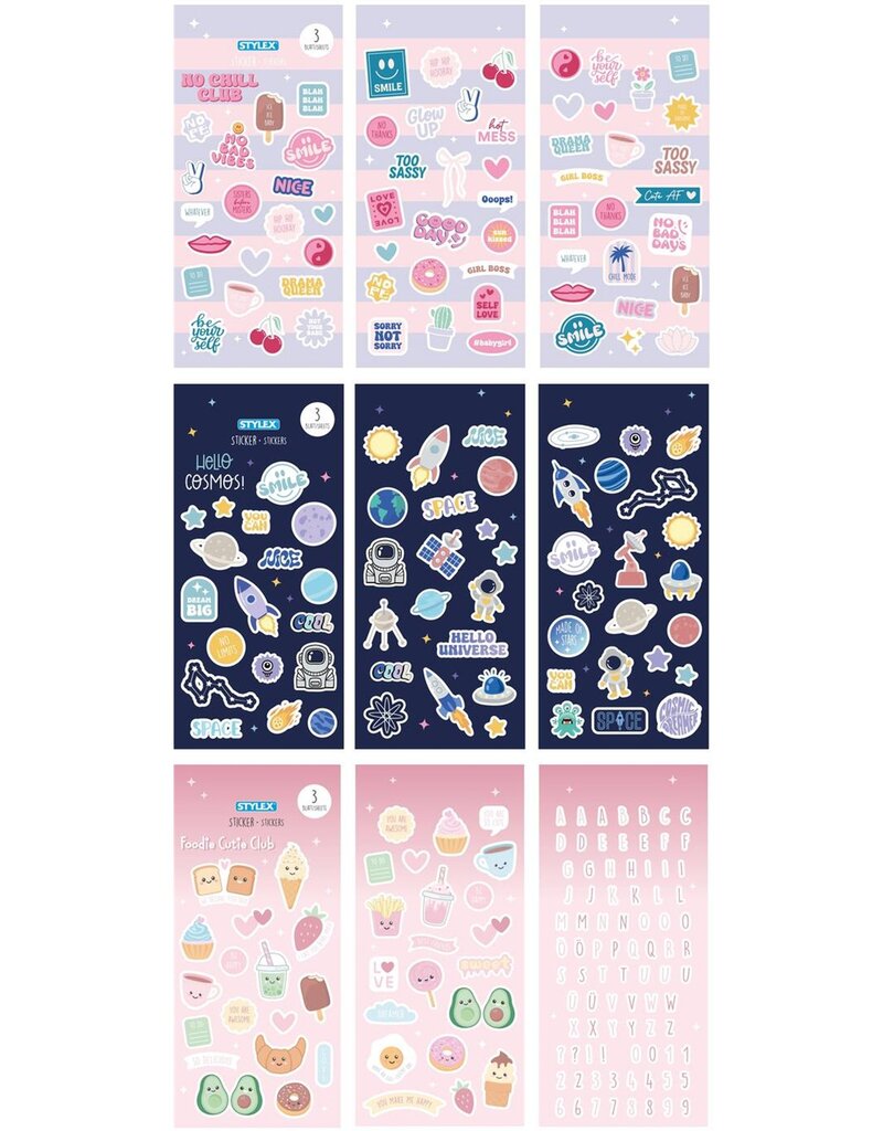 Stickerblok met 3 vellen Kleurrijke en Trendy Stickers 3 ass