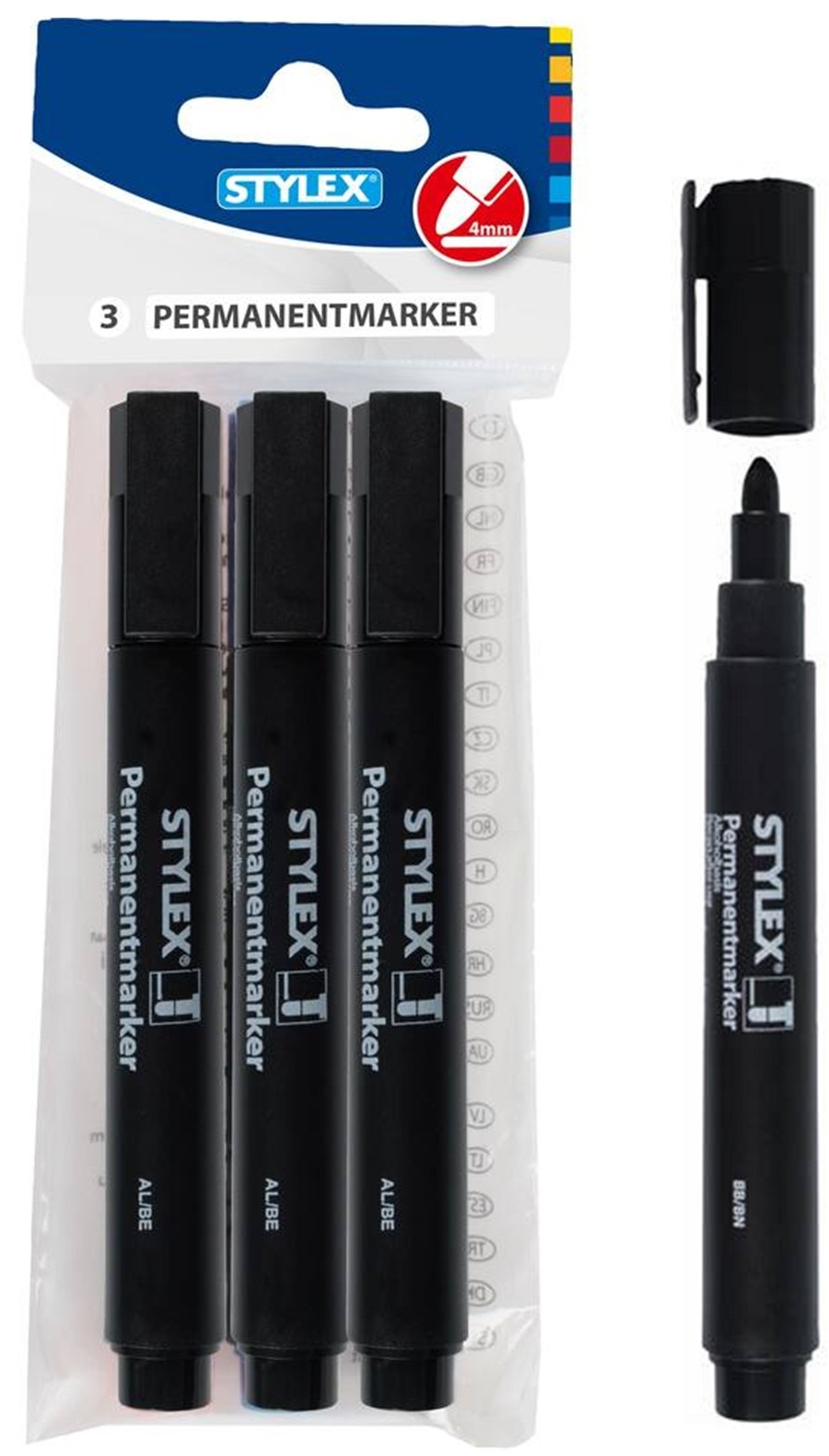 Marker Permanent Zwart 3 delig