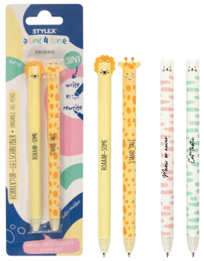 Gelpen Erasable Animal Design set van 2 stuks 2 assorti
