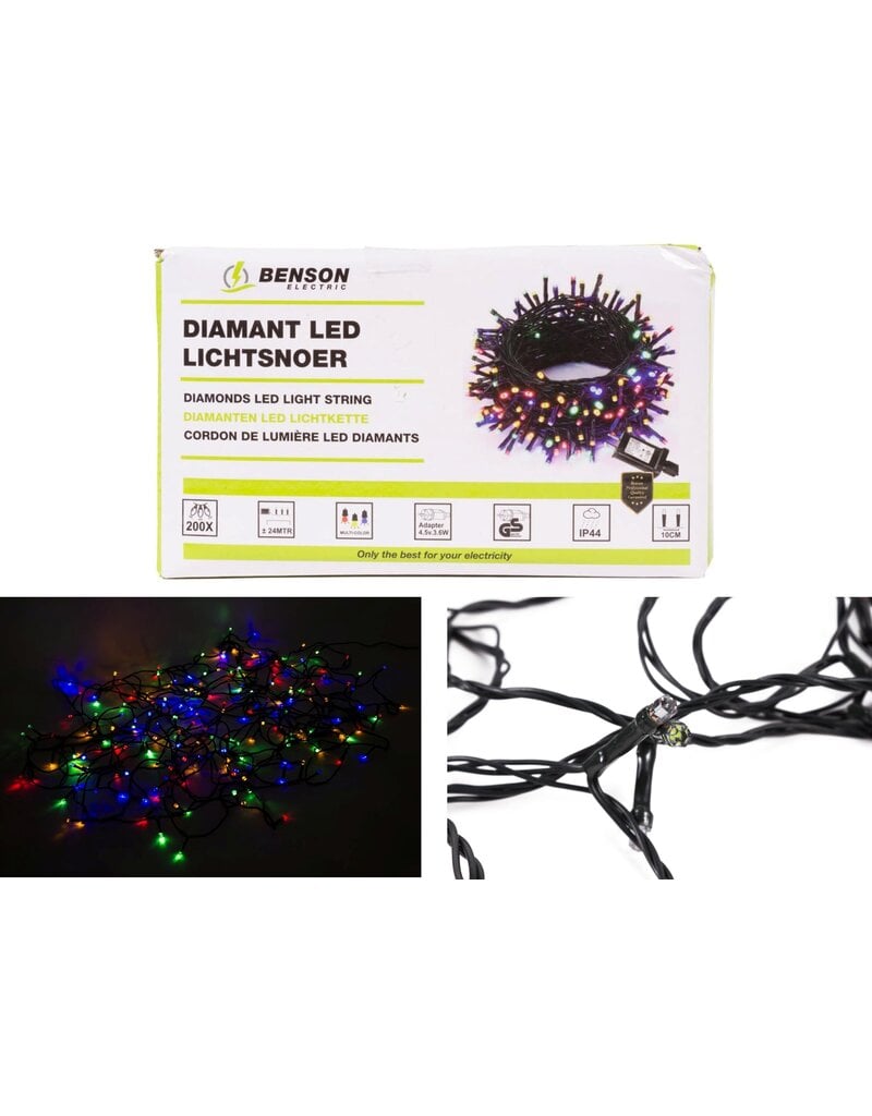 Benson LED Lichtsnoer Diamant 24 meter 200 Gekleurde LED's