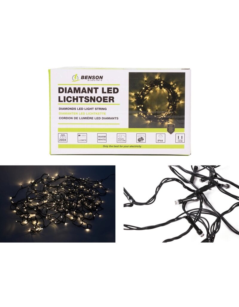Benson LED Lichtsnoer Diamant 24 meter 200 Warm White LED's