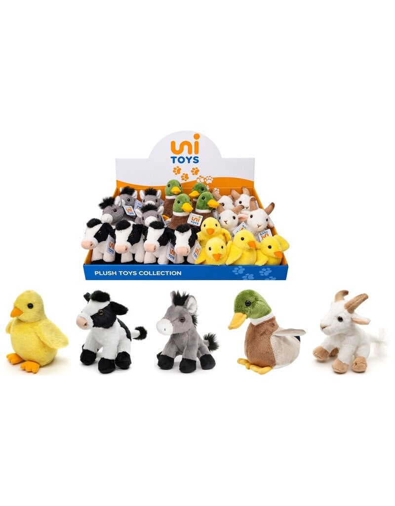 Pluche Kuiken, Koe, Ezel, Eend of Geit 11-16cm