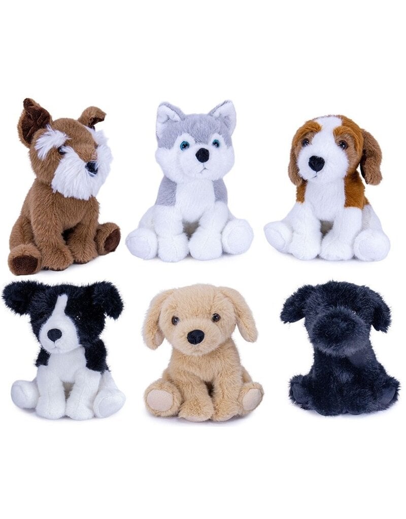 Pluche Hond Zittend 19cm. 6 assorti