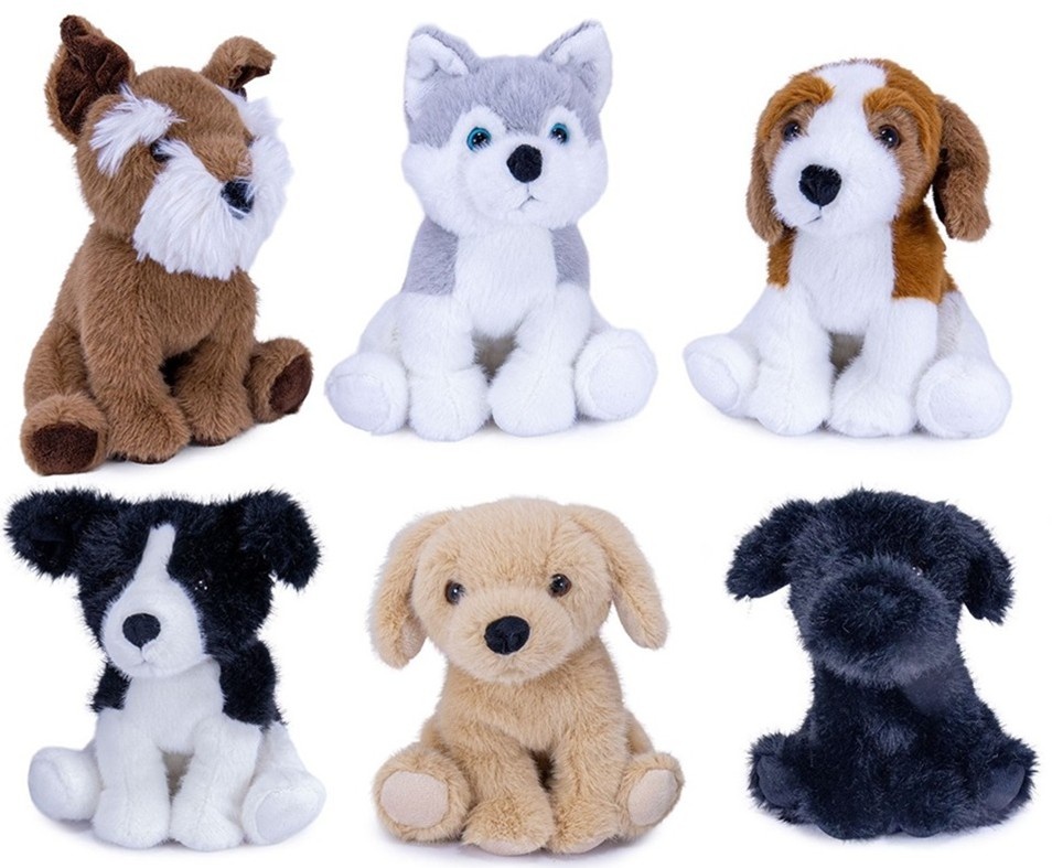 Pluche Hond Zittend 19cm. 6 assorti