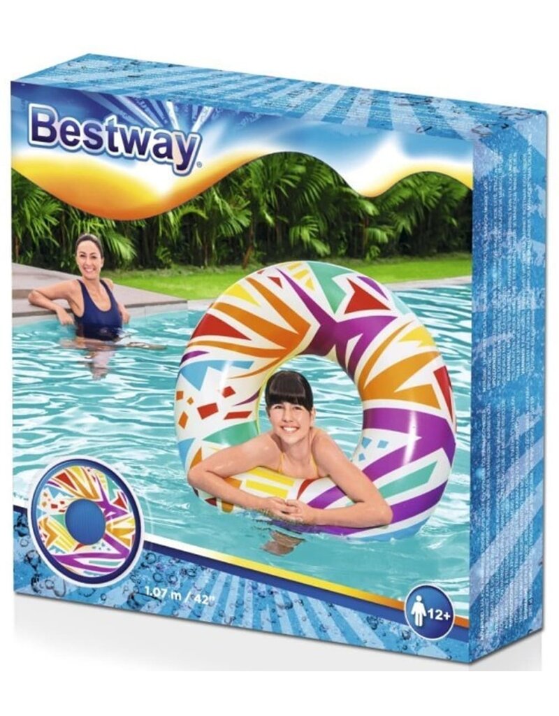 Bestway Zwemring Geometrisch 107cm met handvaten 2ass design