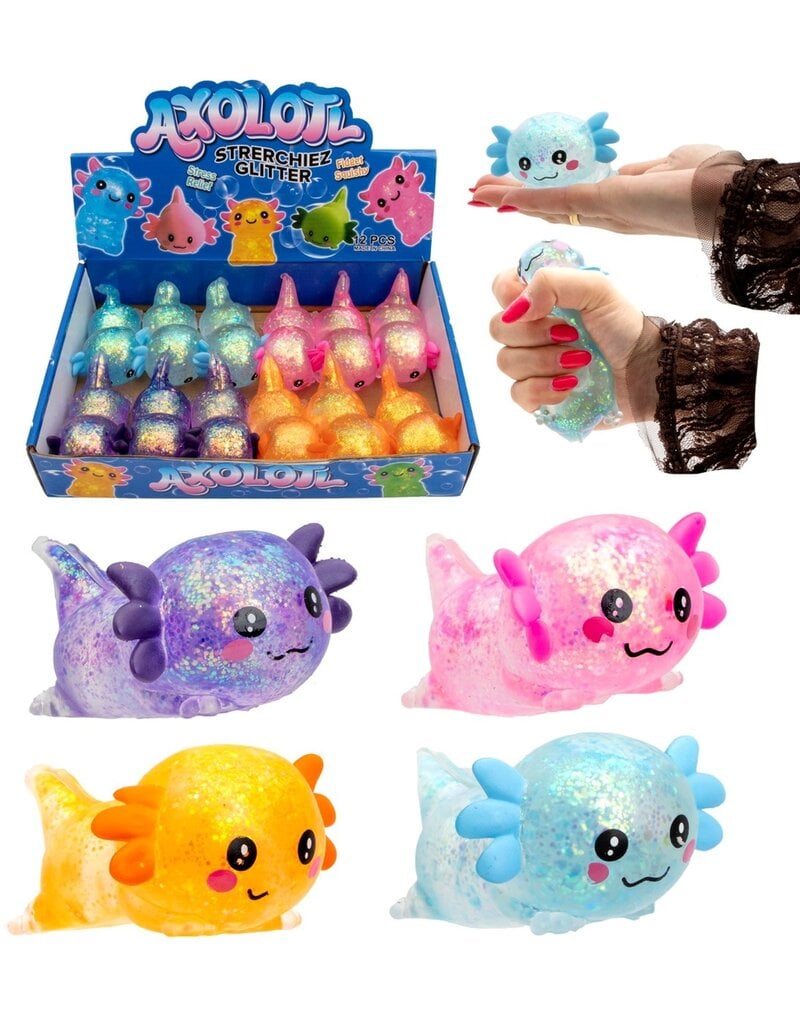 Squeeze Axolotl Glitter 9cm Slow Rise 136gr sugar 4ass kleur