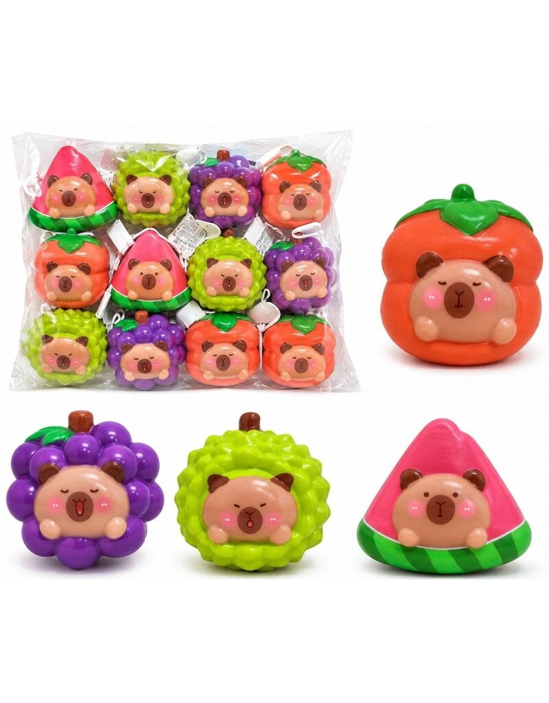 Squeeze Capybara 9cm in Fruit Slow Rise in net 4 assorti