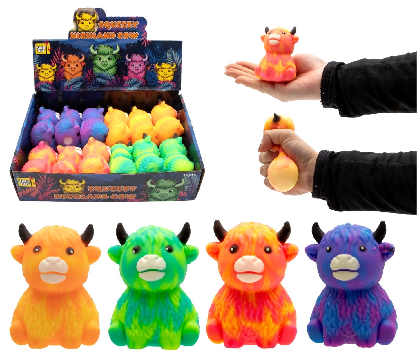 Squeeze Highland Koe 9cm 4 assorti kleur