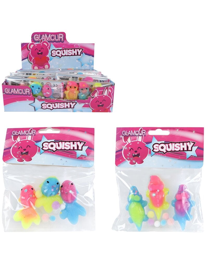 Squishy Visje 6cm of Krokodil 7cm set van 3 stuks + acc
