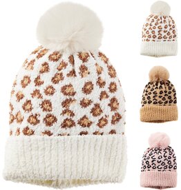 Muts Gebreid Jaquard met Pompon Panterprint 3 assorti kleur