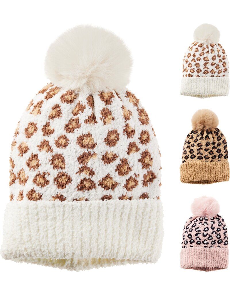 Muts Gebreid Jaquard met Pompon Panterprint 3 assorti kleur
