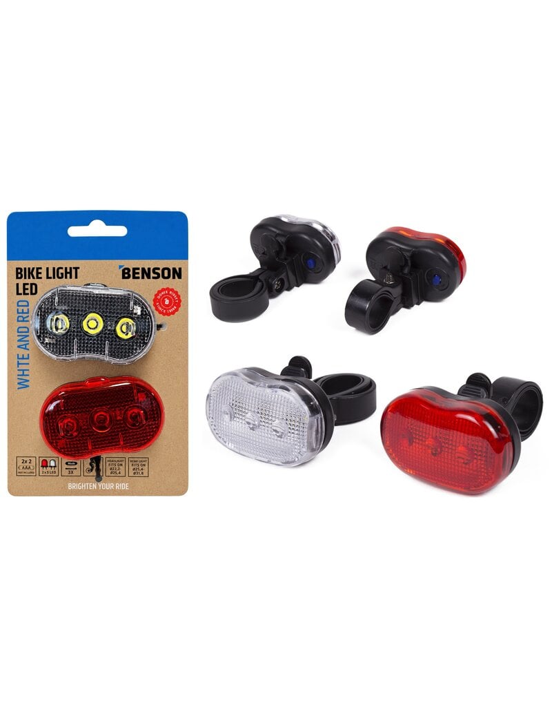 Fietslamp LED set 2delig wit en rood 3 functies