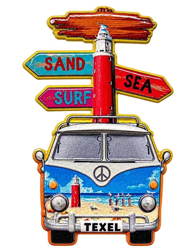 Magneet Bus met Vuurtoren en Texel print 8,5x5cm