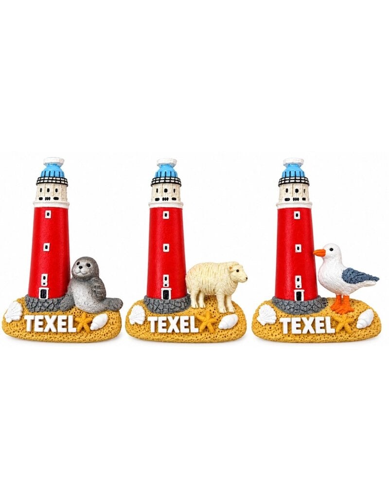 Magneet Vuurtoren Texel met Zeehond,Schaap of Zeemeeuw 7x3cm
