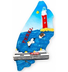 Magneet Texel met teso boot en vuurtoren 5x7,5cm.