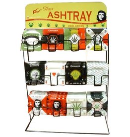 Asbak gedecoreerd Glas12 x12 cm. Retro