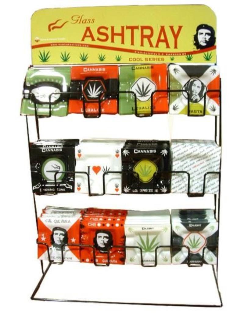 Asbak gedecoreerd Glas12 x12 cm. Retro