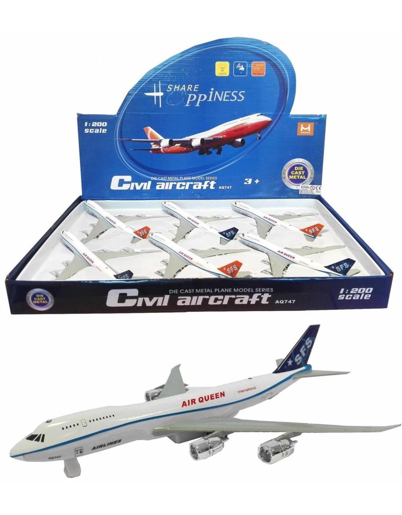 Diecast Airplane AQ747 25cm met licht&geluid 1:200 ass.kleur per 6 in display