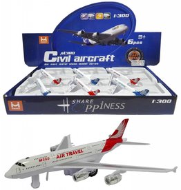 Diecast Airplane M380 18cm. met licht&geluid 1:300 ass.kleur