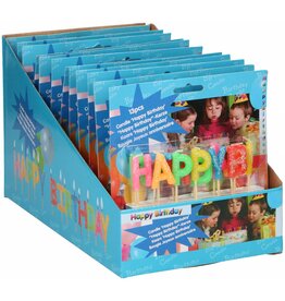 Verjaardagskaars Happy Birthday 13dlg 7cm. per 12 in display