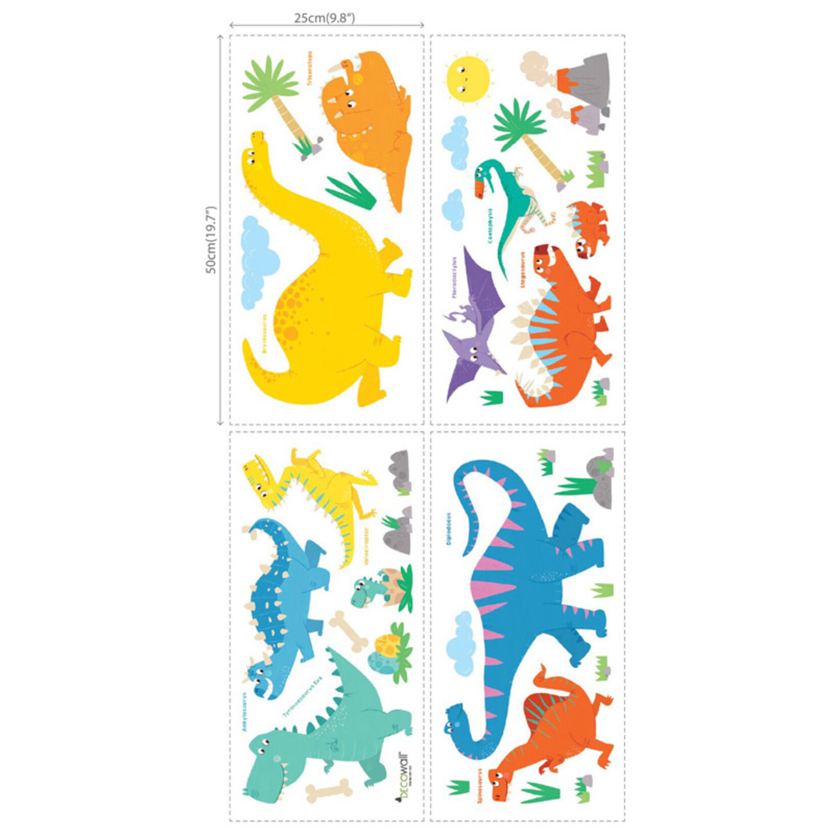 Decowall Muurstickers Kleurrijke Dinosaurs