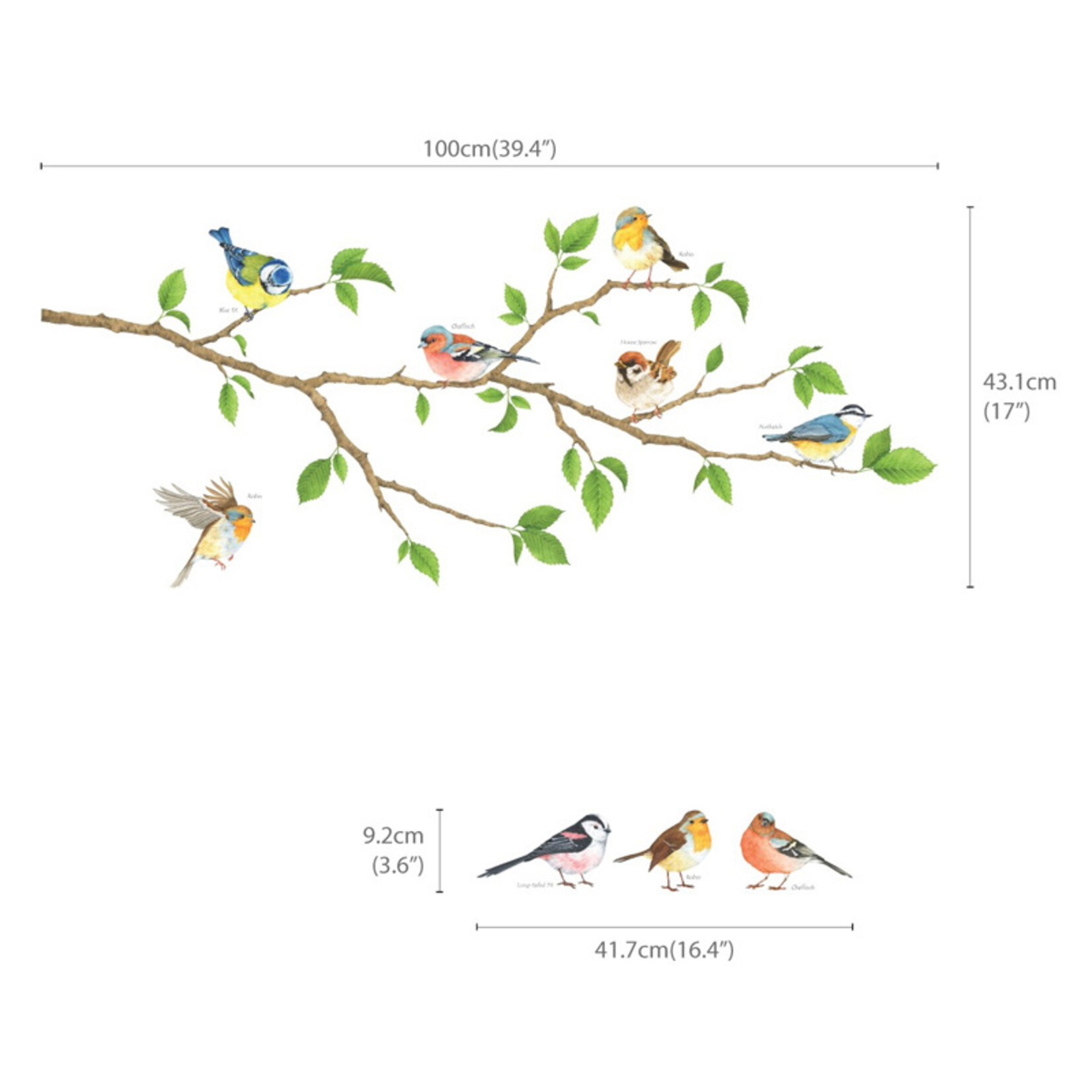 Decowall Muursticker vogels Garden Birds op een tak
