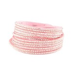 Armband imitatie suede roze met strass steentjes