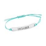 Armbandje Life is a Beach blauw waxkoord