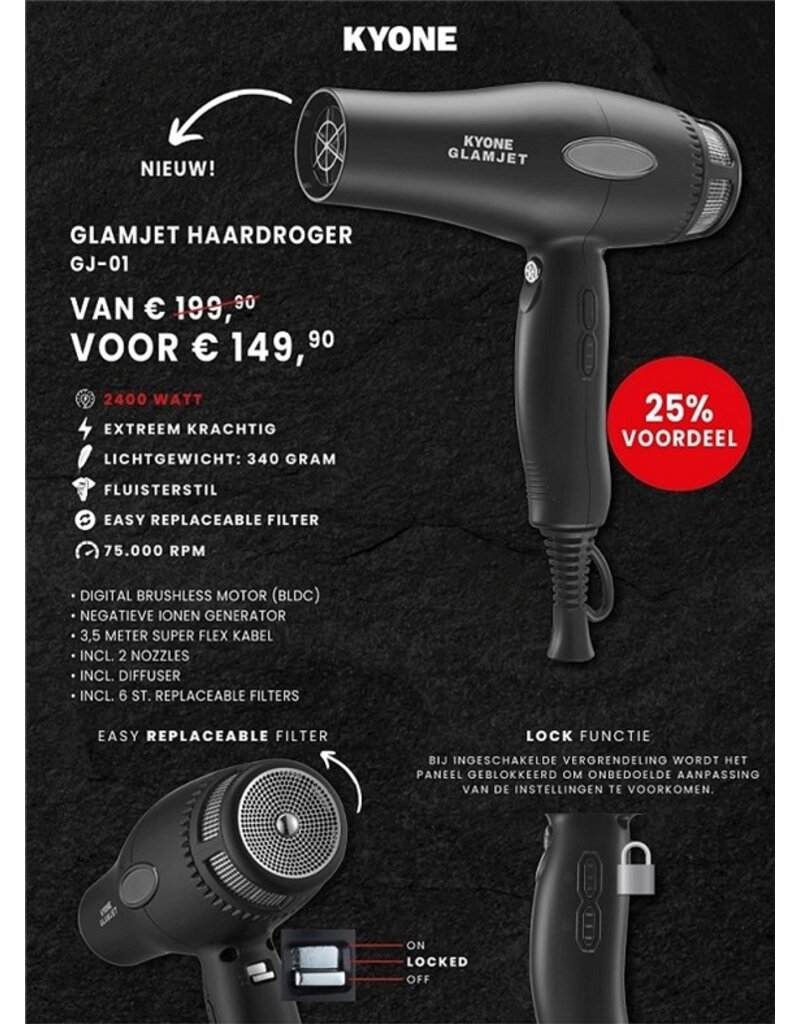 Kyone Kyone Glamjet Brushless Digitale Motor Fohn 400gr
