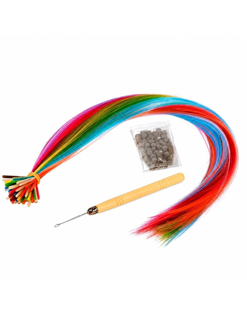 Gekleurde Extensions Synthetisch 40cm 50st+Ringen+Haakje