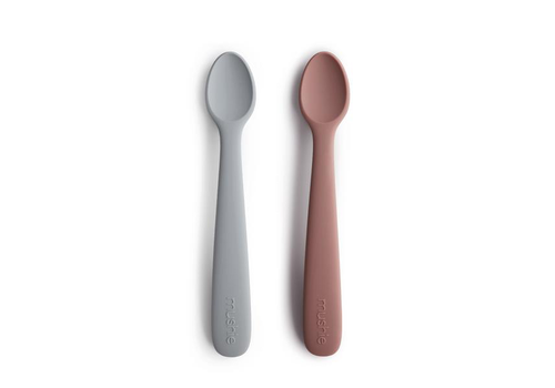 Mushie Silicone Feeding Spoons 2-Pack - Stone/Cloudy Mauve