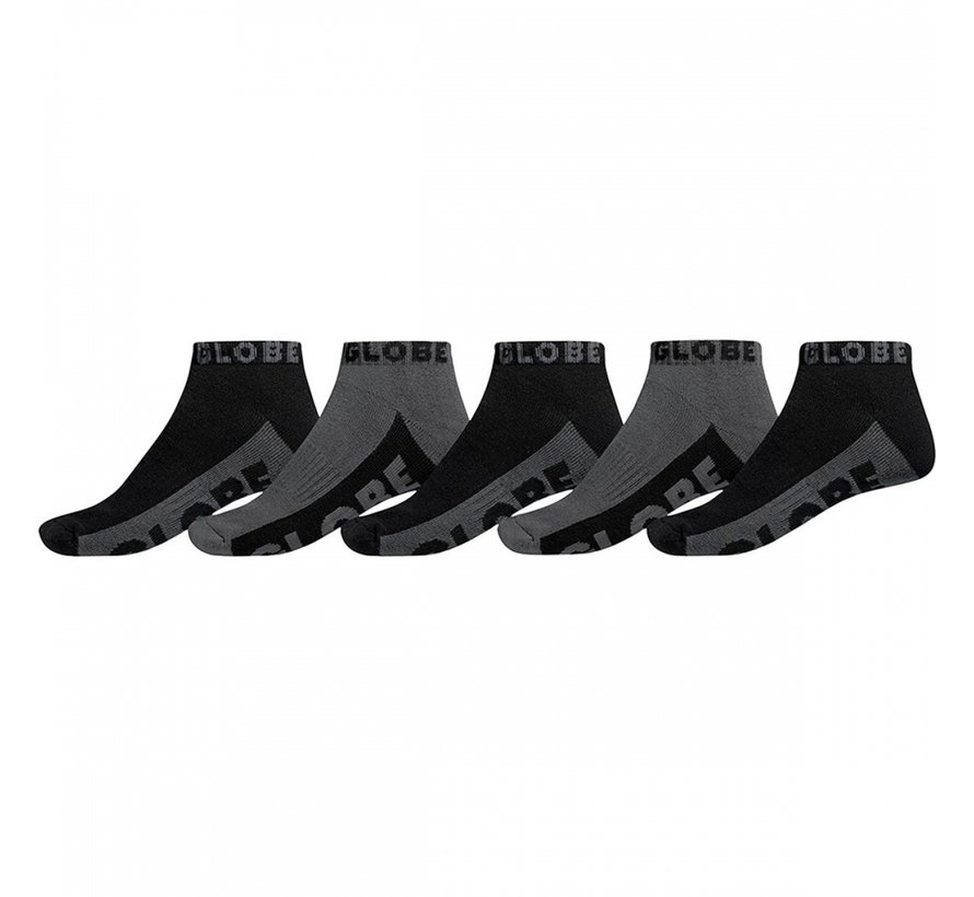 Calcetines tobilleros Globe negro/gris, paquete de 5