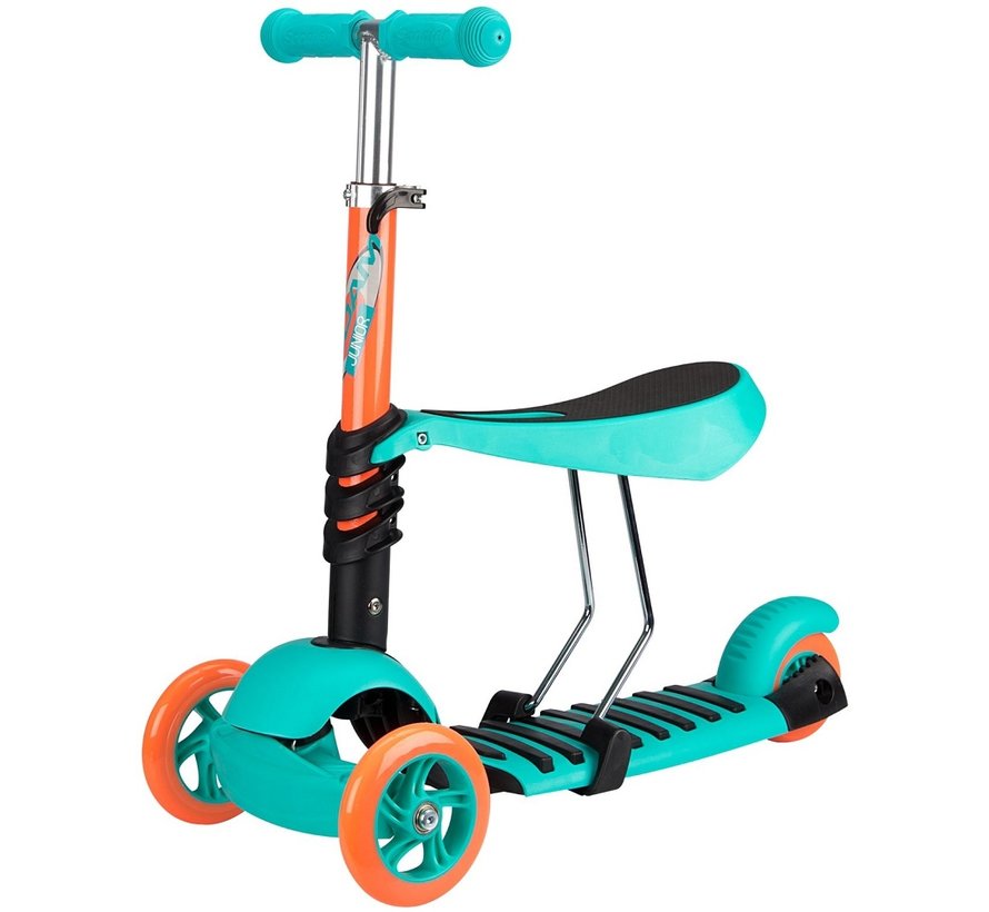 Patinete de 3 ruedas con asiento ajustable verde azulado/naranja