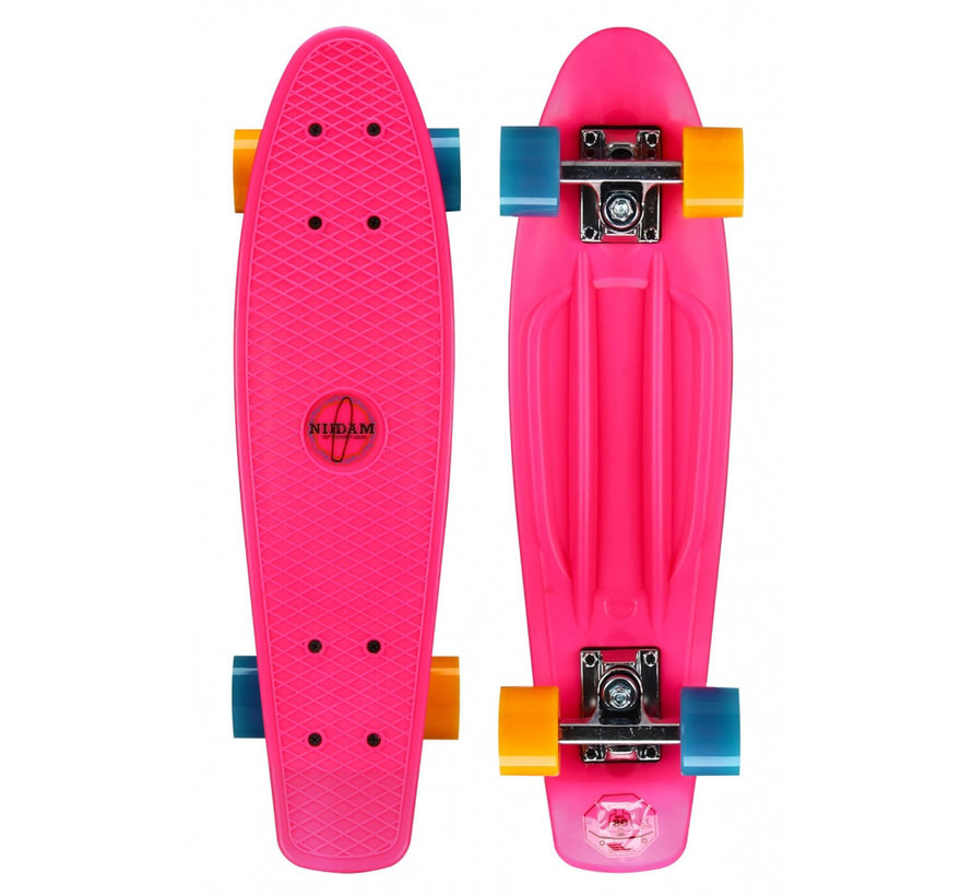 Nijdam 22.5'' Flipgrip Retro Skateboard Fuchsia/Orange/Yellow