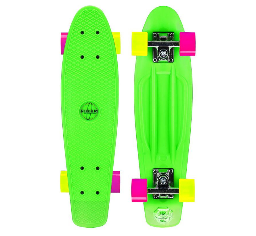 Nijdam 22.5'' Flipgrip Retro Skateboard Green/Fuchsia/Yellow
