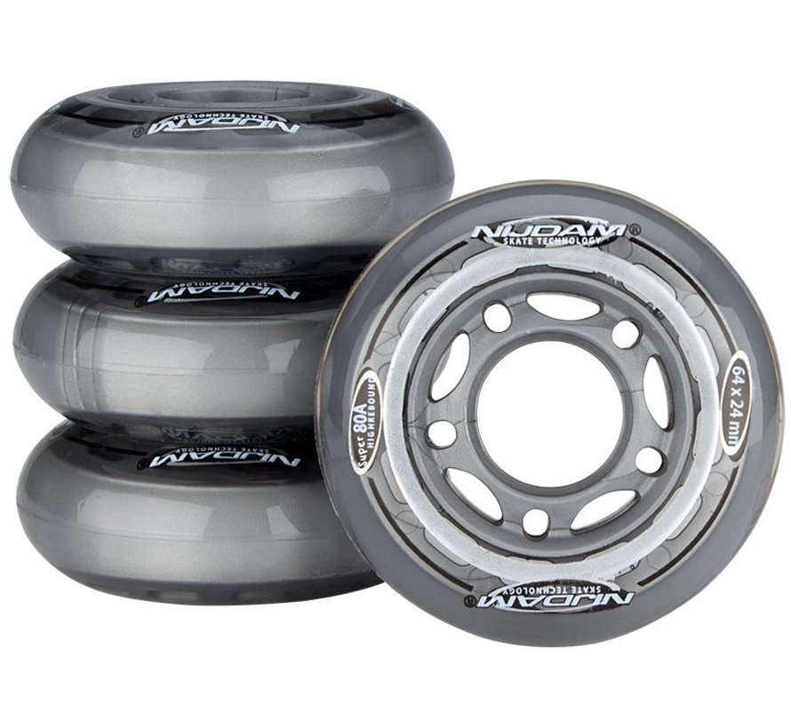 Set of 4 Wheels For Inline Skates 64 x 24 mm 80A