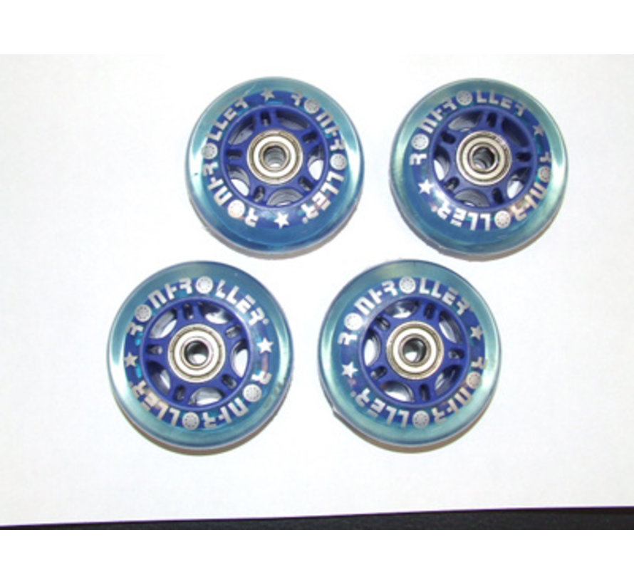 paire de roues 3 pièces transparentes Roni bleu 72mm
