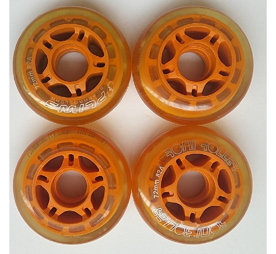 paire de roues 4 pièces transparentes Roni orange 72mm