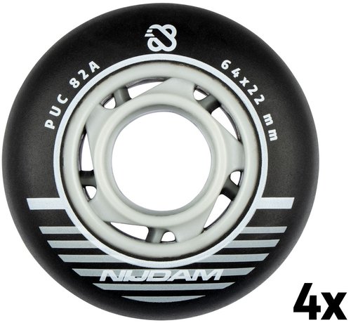 Nijdam  Set 4 Wheels For Inline Skates 64 x 22 mm Black (Set)