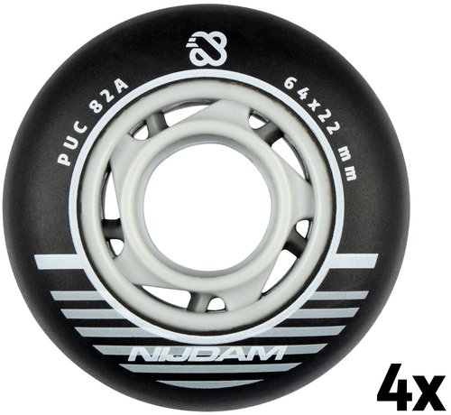 Nijdam Set 4 Wielen Voor Inlineskates 64 x 22 mm Zwart (Set)