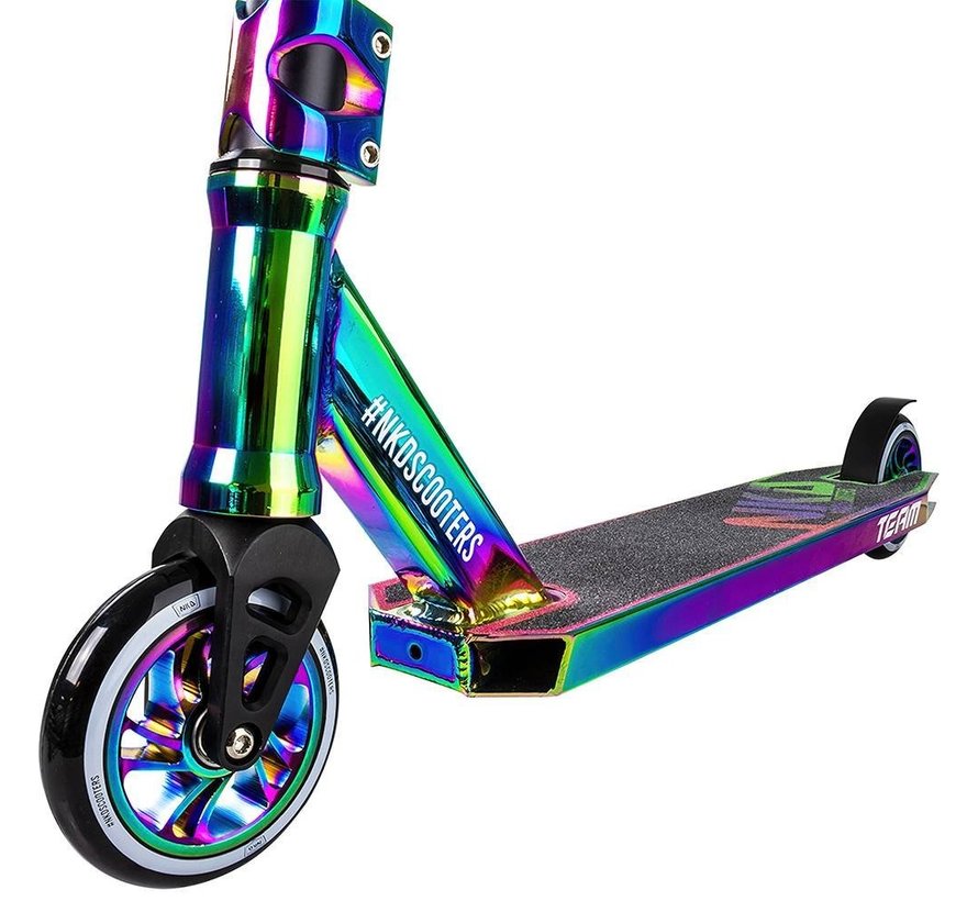 NKD Team stunt scooter in the color Rainbow