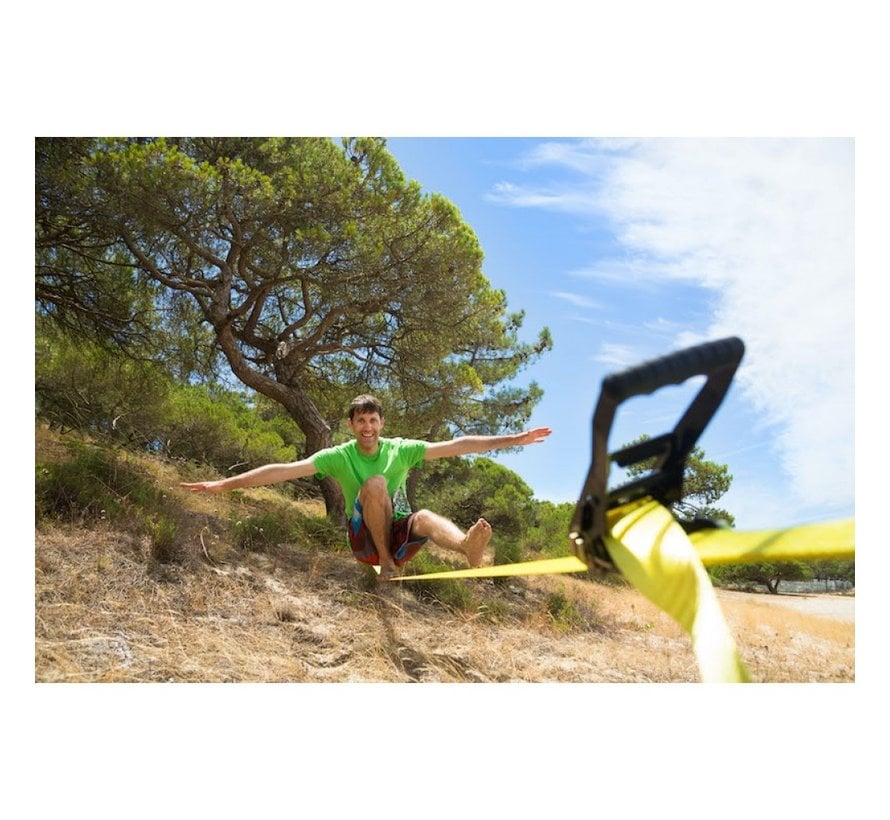 HQ Slackline 15m Geel met toebehoren