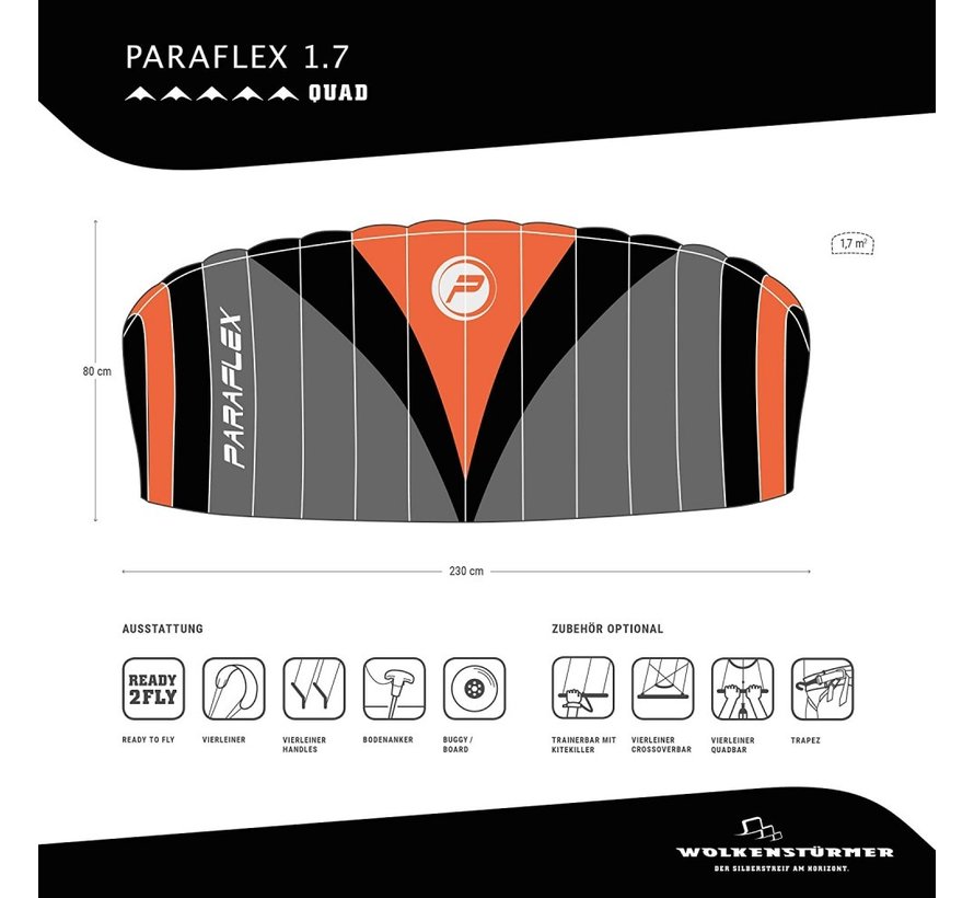 Materac latawiec Paraflex 1.7 Quad czarny pomarańczowy