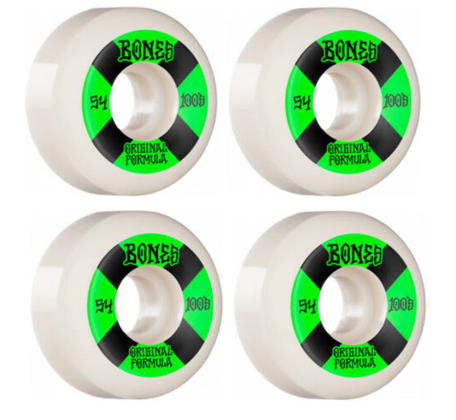 Bones Wheels 100's Blanco-Verde V5 Sidecut 54mm