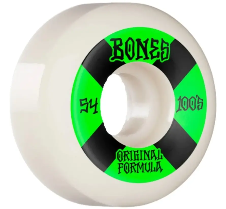 Koła Bones 100's Biało-Zielone V5 Taliowanie 54mm